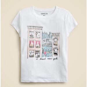 Crewcuts by J.Crew Short Sleeve NYC Graphic T-Shirt Girls S White Pink Crew Neck